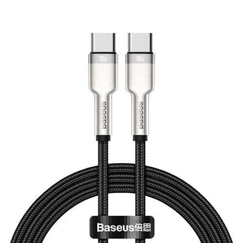 Kabelis USB C kištukas - USB C kištukas, duomenų perdavimui ir krovimui iki 100W 1m juodas Cafule Metal BASEUS CATJK-C01 6953156202320