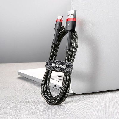 Kabelis USB A kištukas - USB C kištukas, 1.0m QC3.0 su nailoniniu šarvu raudonas/juodas BASEUS CATKLF-B91 6953156278219