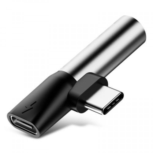 Adapteris USB C kištukas - 3.5mm stereo lizdas, su krovimo galimybe sidabrinis/juodas BASEUS netinka Samsung S10 Note ir su S10 Note+ CATL41-S1 6953156282292