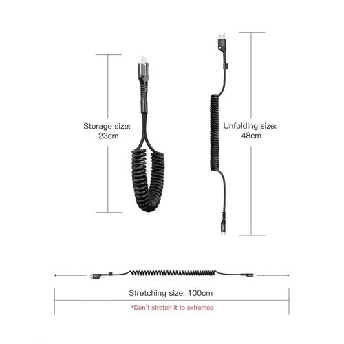 Cable Spring type USB A plug - IP Lightning plug 1.0m 2A black BASEUS CALSR-01 6953156277397