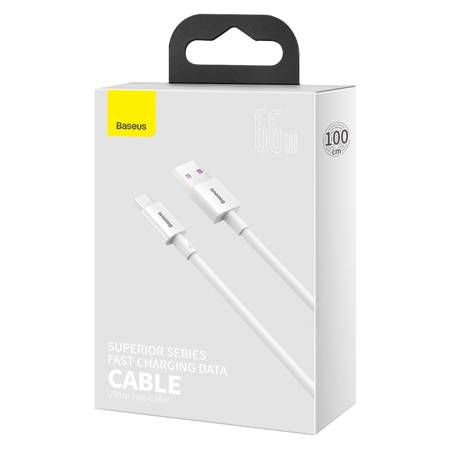 Cable USB A plug - USB C plug 66W 1.0m white (do not compatible with iPhone 15) Superior BASEUS CATYS-02 6953156205505