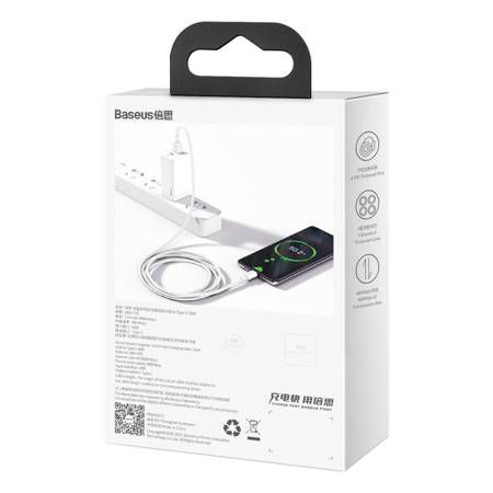 Kabelis USB A kištukas - USB C 66W 1.0m baltas (netinka iPhone 15 įkrovimui) Superior  BASEUS CATYS-02 6953156205505