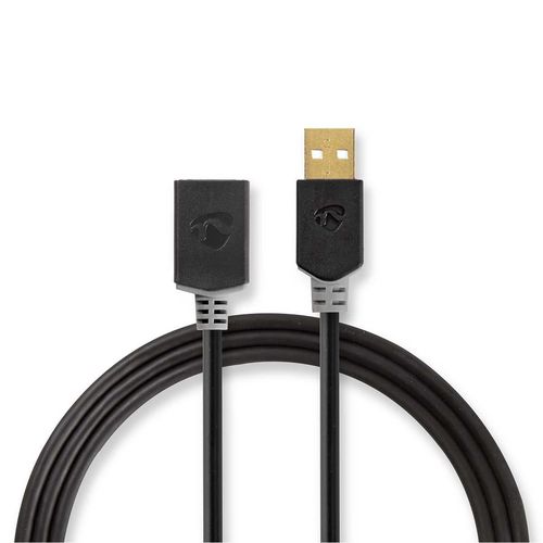 USB Cable | USB 2.0 | USB-A Male | USB-A Female | 480 Mbps | Gold Plated | 3.00 m | Round | PVC | Anthracite | Box CCBW60010AT30 5412810335893