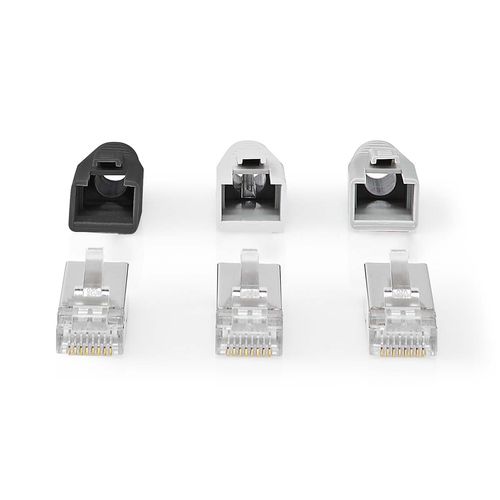 RJ45 Connector | RJ45 Pass Through | Solid/Stranded FTP CAT6a | Straight | Gold Plated | 10 pcs | PVC | Black / Grey / White | Box CCBW89380GY 5412810336395