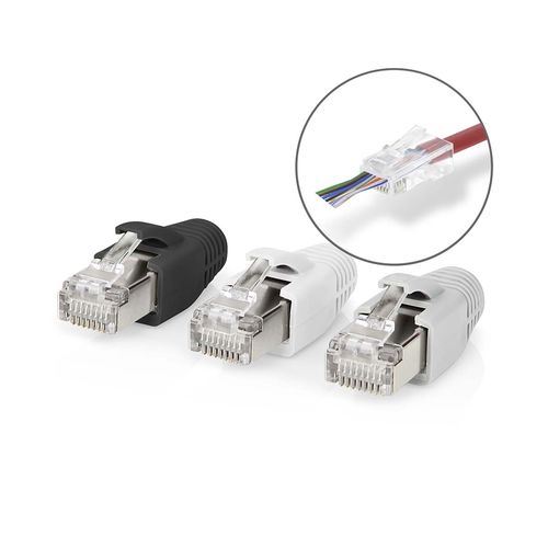 RJ45 Connector | RJ45 Pass Through | Solid/Stranded FTP CAT6a | Straight | Gold Plated | 10 pcs | Polycarbonate | Black / Grey / White | Box CCBW89380GY 5412810336395