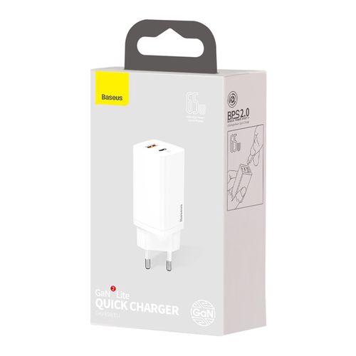 Wall Quick Charger GaN2 Lite 65W USB + USB-C QC4+ PD3.0 SCP FCP AFC, White CCGAN2L-B02 6953156232945