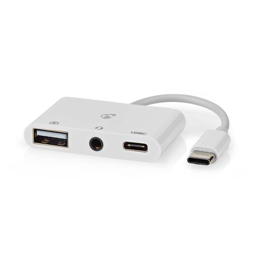 USB Multi-Port Adapter | USB 2.0 | USB-C™ Male | USB-A Female / USB-C™ Female / 3.5 mm Female | 480 Mbps | 0.10 m | Round | Nickel Plated | PVC | White | Box CCGB64790WT01 5412810415953