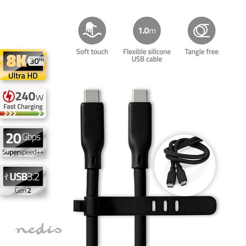 USB Cable | USB 3.2 Gen 2 | USB-C™ Male | USB-C™ Male | 240 W | 8K@30Hz | 20 Gbps | Nickel Plated | 1.00 m | Round | Silicone | Black | Box CCGB64810BK10 5412810418015