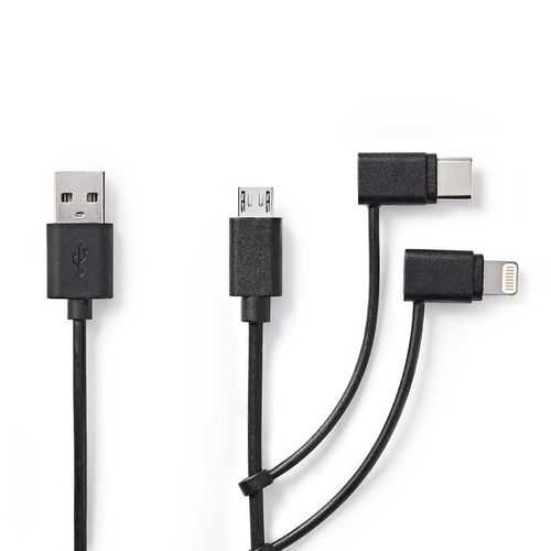 3-in-1 Cable | USB 2.0 | USB-A Male | Apple Lightning 8-Pin / USB Micro-B Male / USB-C™ Male | 480 Mbps | 1.00 m | Nickel Plated | Round | PVC | Black | Label CCGL60620BK10 5412810421718