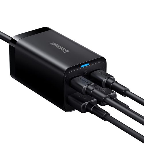 Sieninis įkroviklis GaN3 Pro 65W 2xUSB + 2xUSB-C QC4+ PD3.0 su USB-C 1.5m laidu, juodas CCGP040101 6932172600334