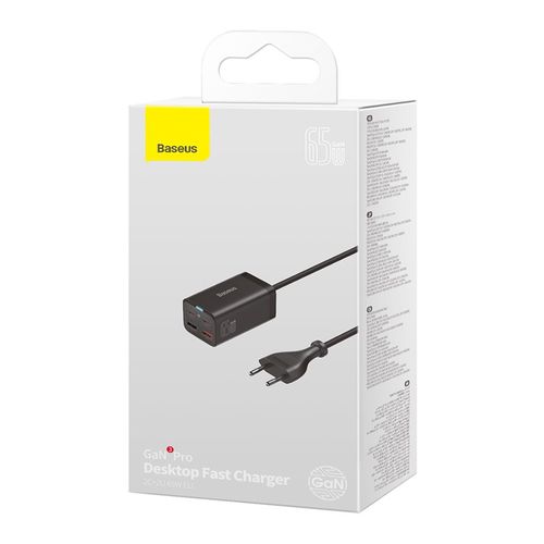 Настольное быстрое зарядное устройство GaN3 Pro 65W 2xUSB + 2xUSB-C QC4+ PD3.0 с кабелем USB-C 1.5м, черный CCGP040101 6932172600334