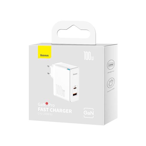 Wall Charger GaN5 Pro 100W USB + USB-C QC4+ PD3.0 with USB-C 1m Cable, Black CCGP090202 6932172608965