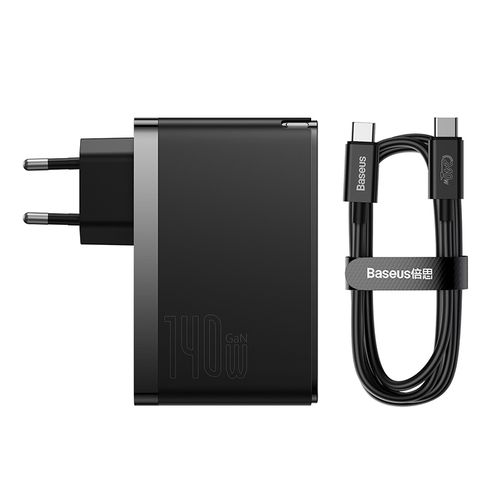 Wall Charger GaN5 Pro 140W USB + 2xUSB-C QC4+ PD3.1 with USB-C 1m Cable, Black CCGP100201 6932172610227