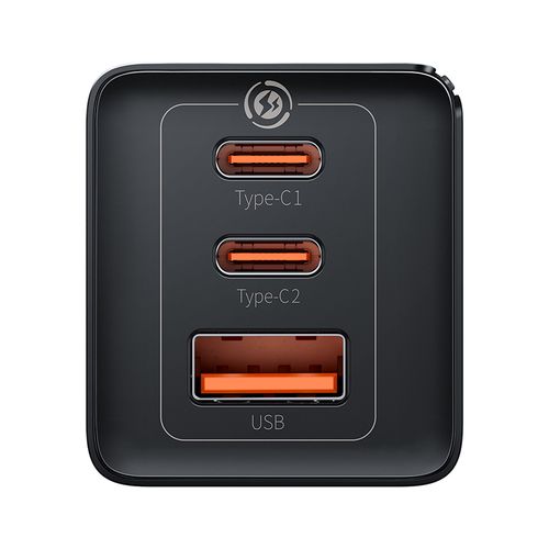 Sieninis įkroviklis GaN5 Pro 65W USB + 2xUSB-C QC3.0 PD3.0 su USB-C 1m laidu, juodas CCGP120201 6932172617523