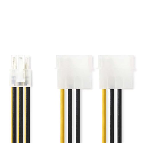 Internal Power cable | 2x Molex Male | PCI Express Female | Gold Plated | 0.20 m | Round | PVC | Black / Yellow | Polybag CCGP74210VA015