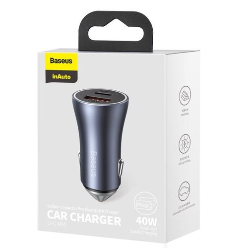 Car Quick Charger 40W 12-24V USB + USB-C QC4+ PD3.0 SCP FCP AFC, Dark Gray CCJD-0G 6953156201934