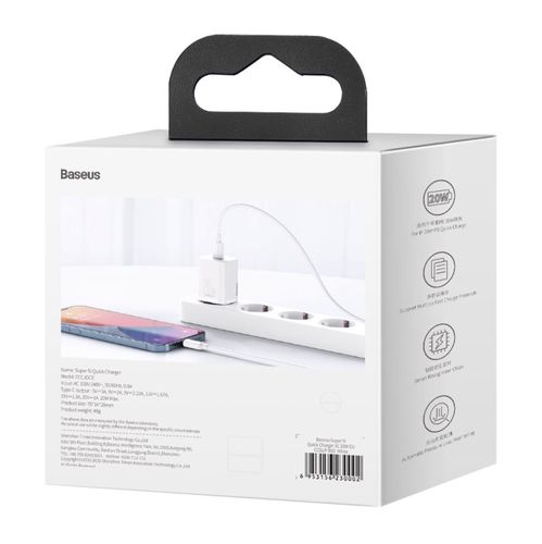 Настенное быстрое зарядное устройство Super Si 20W USB-C QC3.0 PD, белое CCSUP-B02 6953156230002