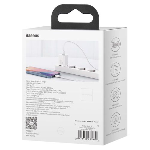 Wall Quick Charger Super Si 30W USB-C QC3.0 PD, White CCSUP-J02 6953156205079