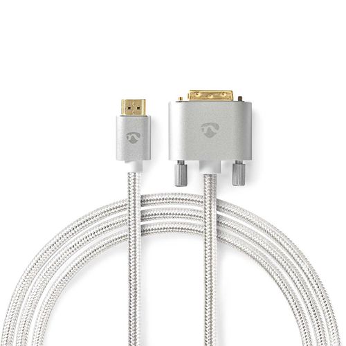 HDMI™ Cable | HDMI™ Connector | DVI-D 24+1-Pin Male | 2560x1600 | Gold Plated | 2.00 m | Straight | Braided | Silver | Cover Window Box CCTB34800AL20 5412810333264