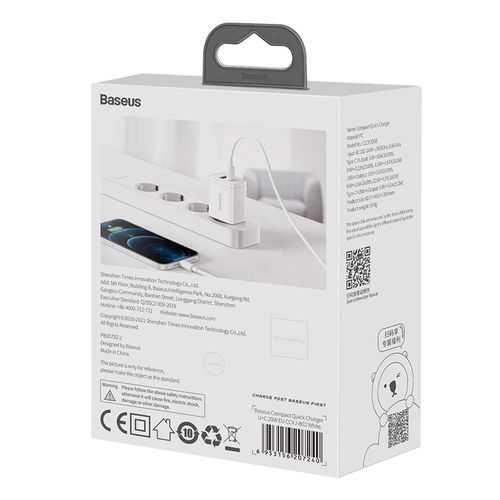 Sieninis įkroviklis 20W USB + USB-C QC3.0 PD3.0, baltas CCXJ-B02 6953156207240