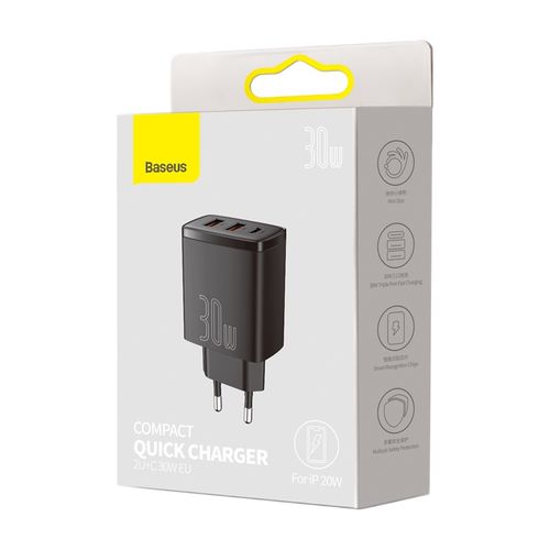 Sieninis įkroviklis 30W 2xUSB + USB-C QC3.0 PD3.0, juodas CCXJ-E01 6953156207295