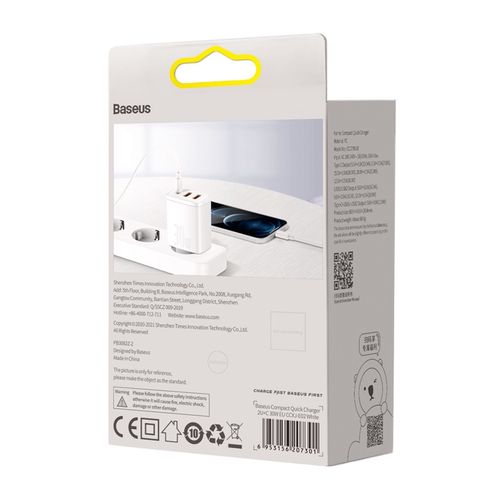 Wall Quick Charger 30W 2xUSB + USB-C QC3.0 PD3.0, White CCXJ-E02 6953156207301