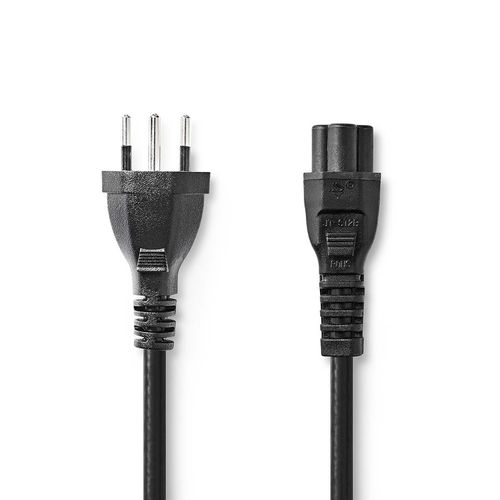 Power Cable | CH Type 12 | IEC-320-C5 | Straight | Straight | Nickel Plated | 2.00 m | Round | PVC | Black | Label CEGL11220BK20 5412810425310