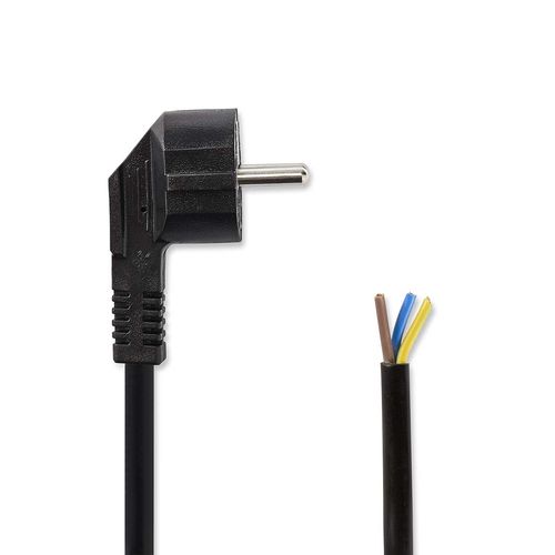 Power Cable | Plug with earth contact male | Open | Angled | Straight | Nickel Plated | 1.80 m | Round | Neoprene | Black | Label CEGL11918BK 5412810427659