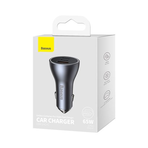 Car Quick Charger 12-24V 65W USB + 2xUSB-C QC4+ PD3.0, Dark Gray CGJP010013 6932172610289