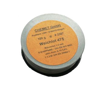 Lydmetalis Sn60/Pb40 1.00mm 100g su fliusu Chemet (tik profesionaliam naudojimui) CHM100/1F 4250071503283