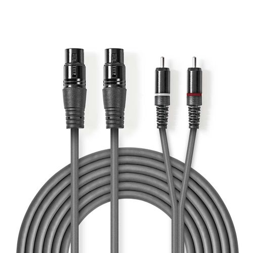 Balanced Audio Cable | 2x XLR 3-Pin Female | 2x RCA Male | Nickel Plated | 1.50 m | Round | PVC | Dark Grey | Carton Sleeve COTH15230GY15 5412810295845