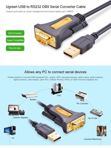 Кабель USB male - DB9 male с PL2303 1.5m CR104 UGREEN UGREEN/20211 6957303822119