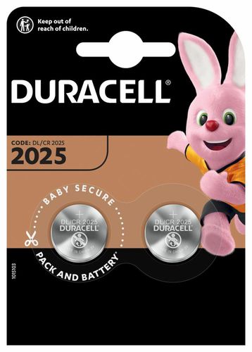 Lithium Battery CR2025 3V 150mah Duracell 2pcs in blister CR2025/DUR/BL2 5000394203907