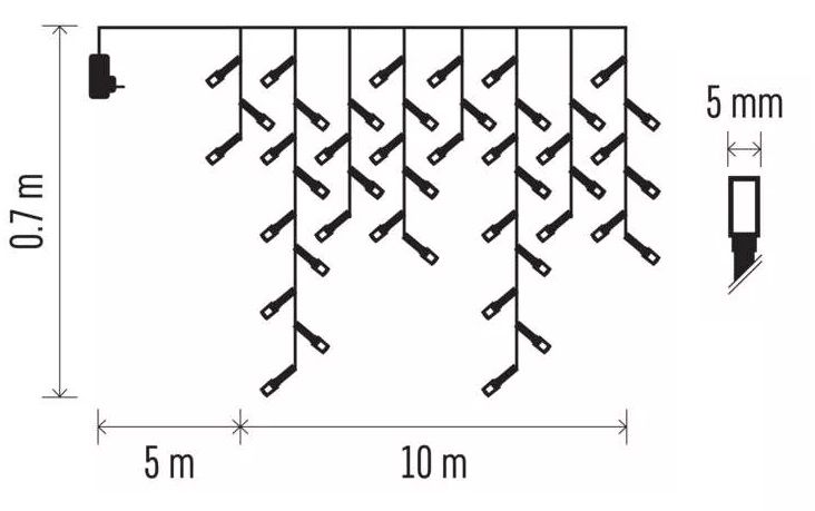 LED garland/curtain, 230Vac, 10 × 0.65m, 600 x LED, warm white, controller, EMOS D4CW03 8592920095461