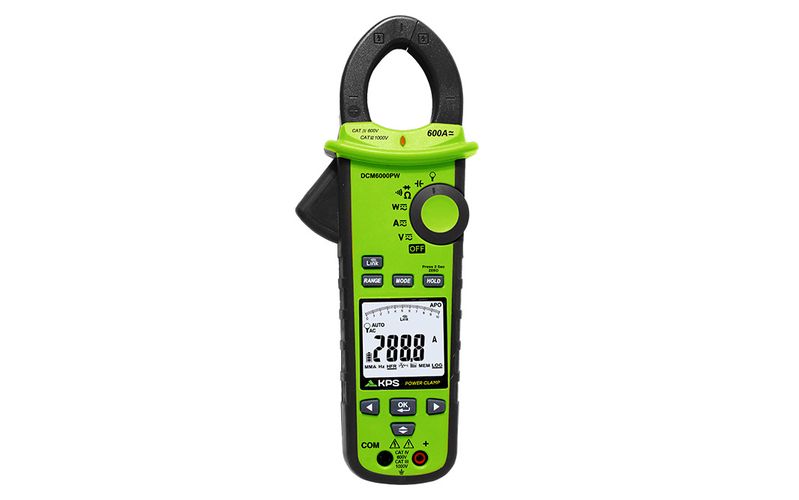 Srovės matavimo replės, D33mm, TRMS, NCV, 600A AC/DC, 1000V AC/DC, 600kW, PF -1~1, 10kHz, 100kOm, 4uF, 10000 LCD, KPS DCM6000PW 8435394786308