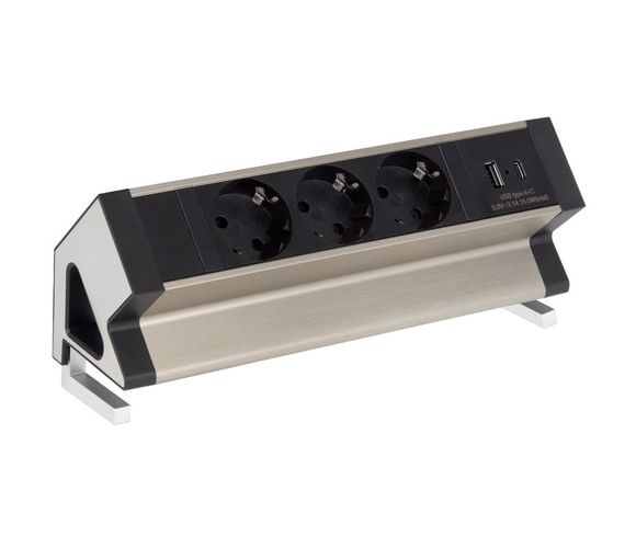 Ilgiklis montuojamas ant plokštės krašto DESKBOX, 3x Schuko, 1x USB A, 1x USB-C su 1.8m ilgio laidu Design Light DESKBOX-SD-3DE-UAC-0