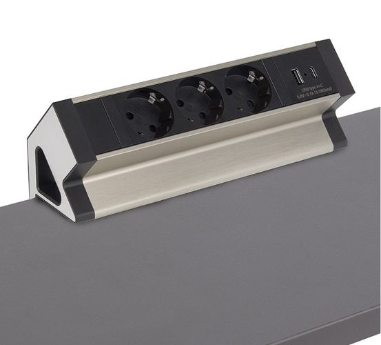 Ilgiklis montuojamas ant plokštės krašto DESKBOX, 3x Schuko, 1x USB A, 1x USB-C su 1.8m ilgio laidu Design Light DESKBOX-SD-3DE-UAC-0