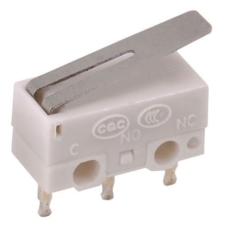 Mikrojungiklis ON-(ON) nefiks, 3k. 1A/125V, SPDT 12.8x6.5x5.8mm, lituojami kontaktai, su svirtele HIGHLY DH-051P