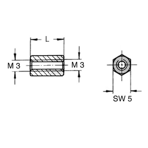 Metalinis stovelis M3 5mm vidinis/vidinis DI5M3X05