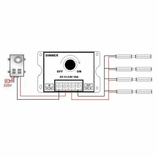 LED juostų valdiklis PWM 12-24Vdc 30A 360-720W DIMMER-30A