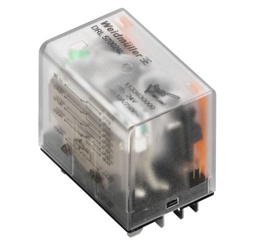 DRL173524L Power relay, 24 V AC 4CO, AgSnO, 10 A, LED, Flat blade connections (4.8 mm x 0.5 mm), Weidmuller 2765460000 4064675076735