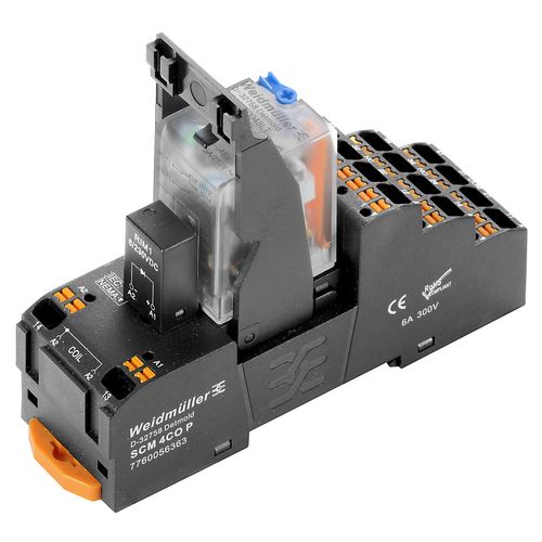 DRMKITP 24VDC 4CO LD/PB Relė su lizdu, 24 V DC, 4CO AgNi kontaktai, 5 A, PUSH IN, LED, šunt. diodas, TEST, Weidmuller 2576140000 4050118585896