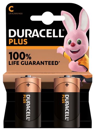 Alkaline Battery LR14 (MN1400/C) 1.5V Duracell 100% Plus Power (2pcs blister) R14A/DUR/U/PLUS-BL2 5000394141827
