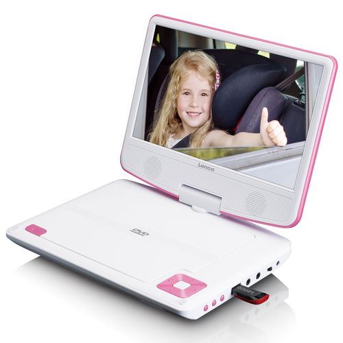 Portable 9" DVD player with USB headphones and mounting bracket Pink DVP-910PK 8711902037897