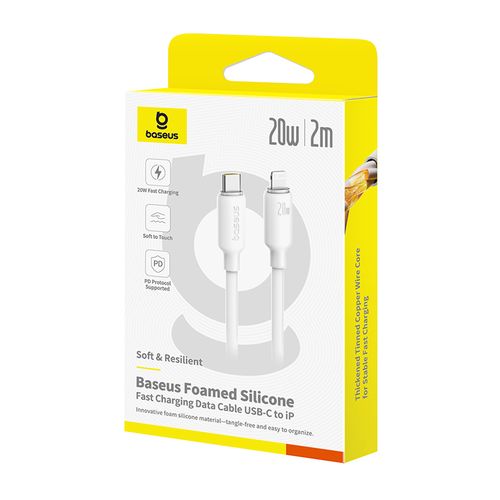 Kabelis USB C - IP Lightning 2m 20W baltas porėto silikono izoliacija BASEUS E0426A05 6932172693923