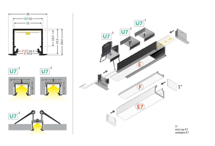 LED profilis LIENA-IN20 EF/U7 2 metrai anoduotas, TOPMET E4020020