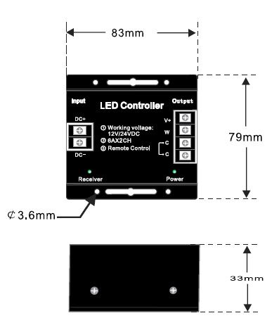 LED CCT juostų valdiklis su distanciniu RF pulteliu reguliuoti šilta/šalta spalvas 12Vdc 2x6A EE-11-304