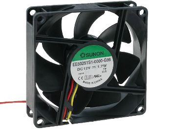 Fan 80x80x25mm 12Vdc 1.7W, 69.7m³/h 33dBA slide bearing F type signal output SUNON RoHS EE80251S1-G99