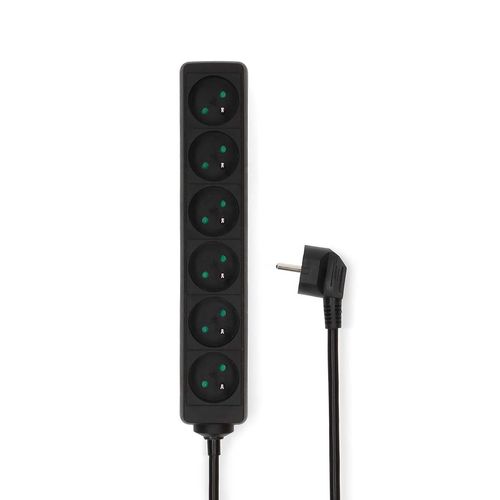 Extension Socket | Type E (CEE 7/6) | 6-Way | 1.50 m | 3680 W | 16 A | Kind of grounding: Pin Earth | 230 V AC 50/60 Hz | Socket angle: 45 ° | H05VV-F 3G1.5mm² | Black ESOC615E1BK 5412810465989