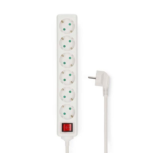Extension Socket | Type F (CEE 7/7) | 6-Way | 5.00 m | 3680 W | 16 A | Kind of grounding: Side Contacts | 230 V AC 50/60 Hz | Socket angle: 45 ° | H05VV-F 3G1.5mm² | On/Off switch | White ESOC650F2WT 5412810466078